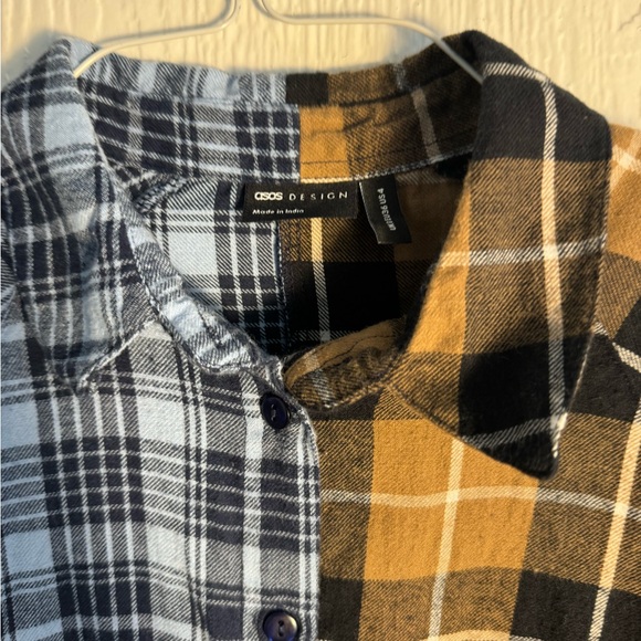 ASOS Flannel Button Down Two Tone Multi Color Plaid Long Sleeve Women’s size 4 - Picture 3 of 5
